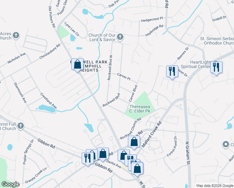 map of restaurants, bars, coffee shops, grocery stores, and more near 6311 Rockwell Boulevard in Charlotte