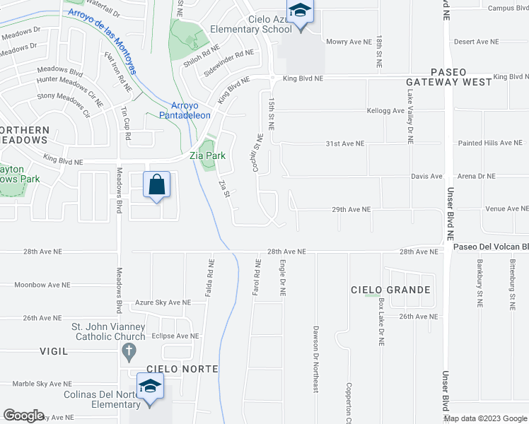 map of restaurants, bars, coffee shops, grocery stores, and more near 3037 Cochiti Street Northeast in Rio Rancho