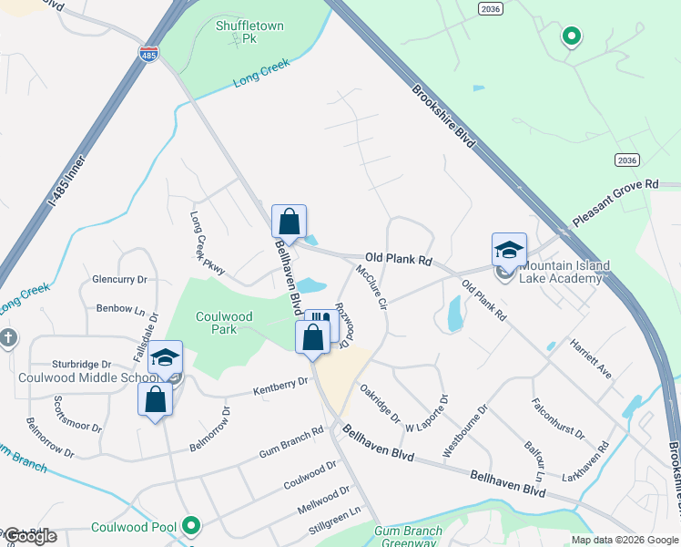 map of restaurants, bars, coffee shops, grocery stores, and more near 8825 McClure Circle in Charlotte