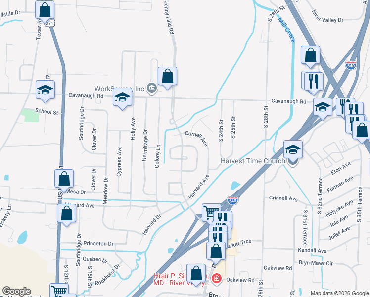 map of restaurants, bars, coffee shops, grocery stores, and more near 206 South 21st Terrace in Fort Smith