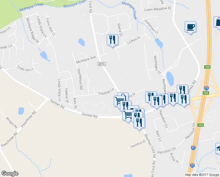 map of restaurants, bars, coffee shops, grocery stores, and more near 5501 Beatties Ford Road in Charlotte