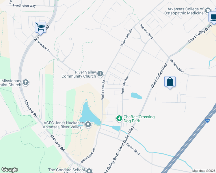 map of restaurants, bars, coffee shops, grocery stores, and more near Bost Drive in Fort Smith