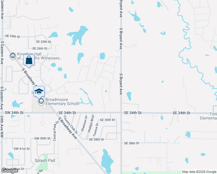 map of restaurants, bars, coffee shops, grocery stores, and more near 3208 Fairway Drive in Moore