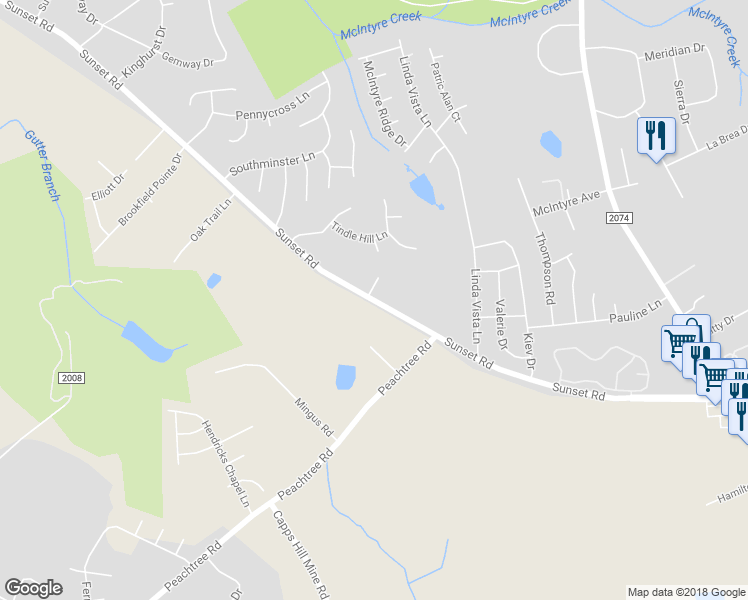 map of restaurants, bars, coffee shops, grocery stores, and more near 3209 Sunset Road in Charlotte