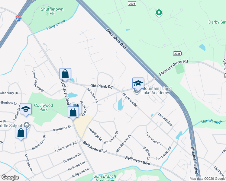 map of restaurants, bars, coffee shops, grocery stores, and more near 8537 Old Plank Road in Charlotte