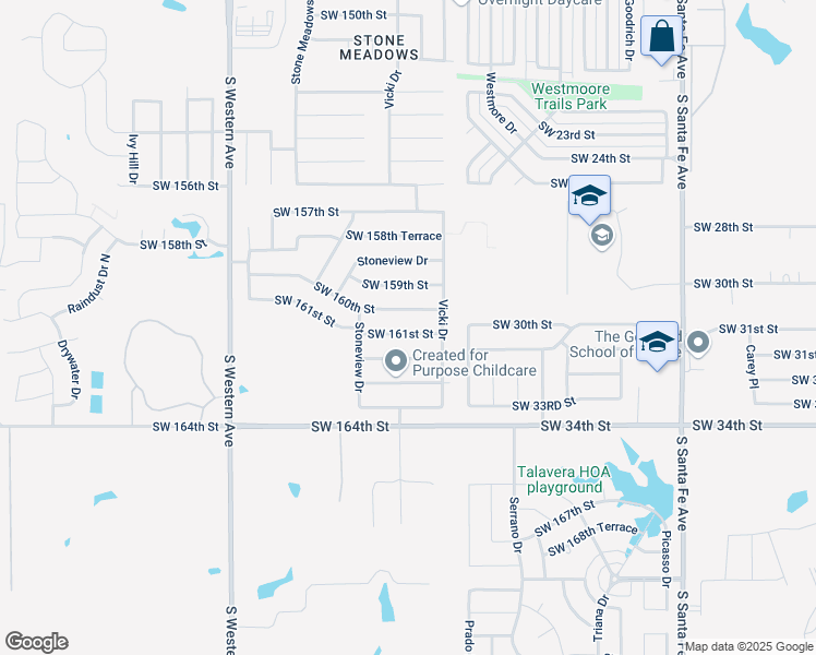 map of restaurants, bars, coffee shops, grocery stores, and more near 517 Southwest 161st Street in Oklahoma City