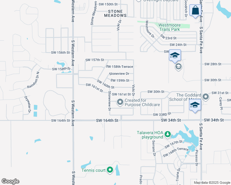 map of restaurants, bars, coffee shops, grocery stores, and more near 617 Southwest 161st Street in Oklahoma City