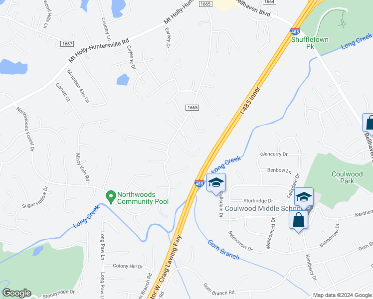map of restaurants, bars, coffee shops, grocery stores, and more near 2935 Westwinds Court in Charlotte