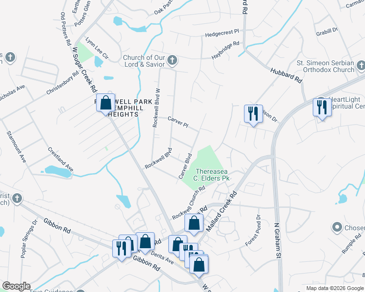 map of restaurants, bars, coffee shops, grocery stores, and more near 3221 Washington Place in Charlotte