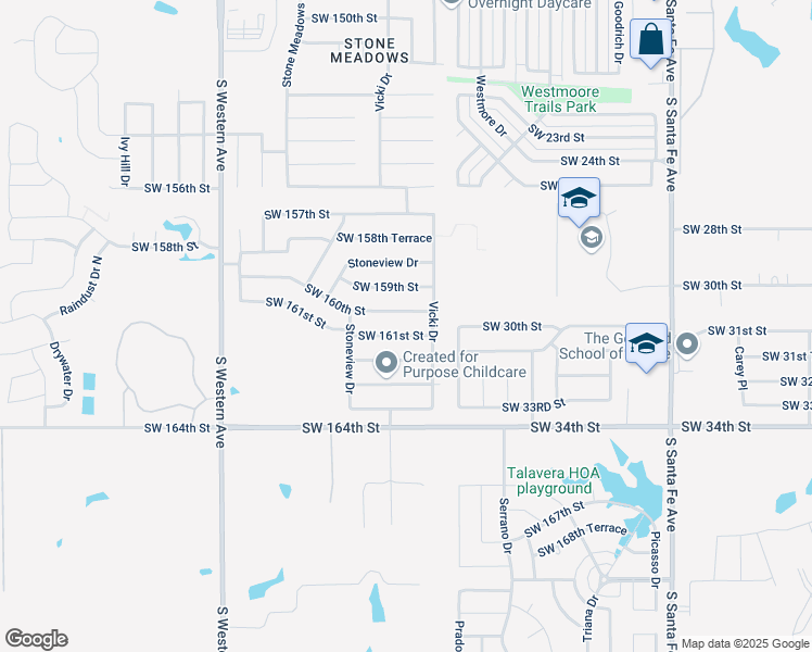 map of restaurants, bars, coffee shops, grocery stores, and more near 517 Southwest 161ST Street in Oklahoma City