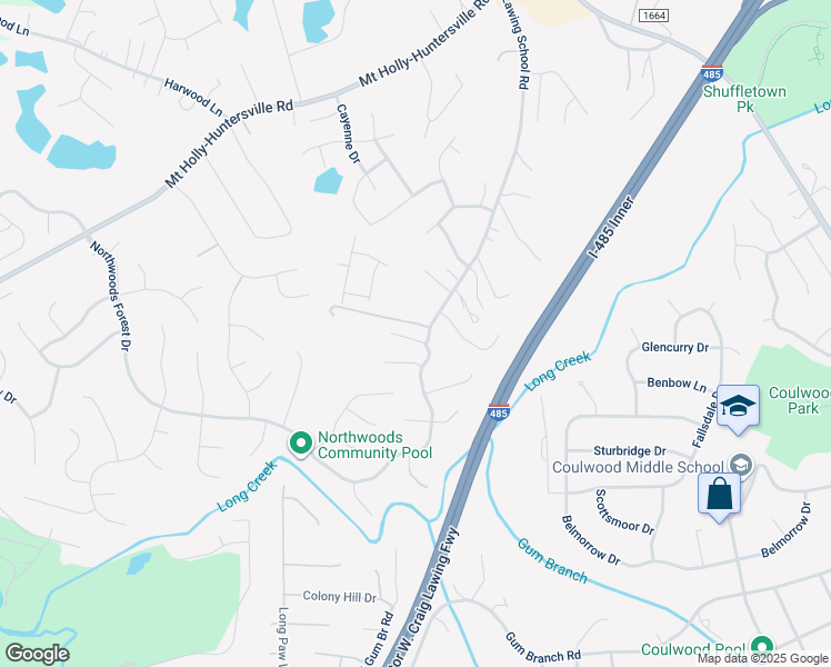 map of restaurants, bars, coffee shops, grocery stores, and more near 9431 Northwoods Forest Drive in Charlotte