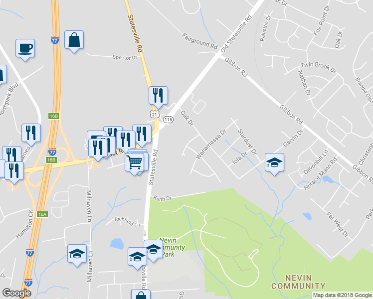map of restaurants, bars, coffee shops, grocery stores, and more near 4639 Austin Dekota Drive in Charlotte