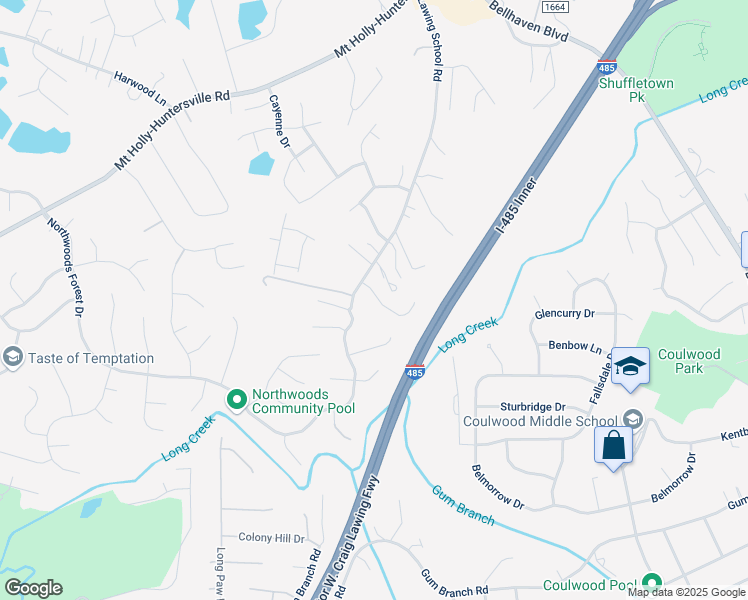 map of restaurants, bars, coffee shops, grocery stores, and more near 2920 Westwinds Court in Charlotte