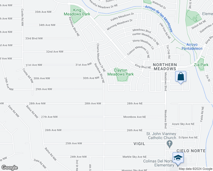 map of restaurants, bars, coffee shops, grocery stores, and more near 3025 Chama Meadows Drive Northeast in Rio Rancho