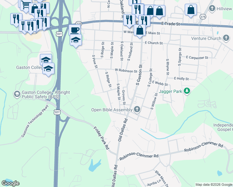 map of restaurants, bars, coffee shops, grocery stores, and more near 405 West Border Street in Dallas