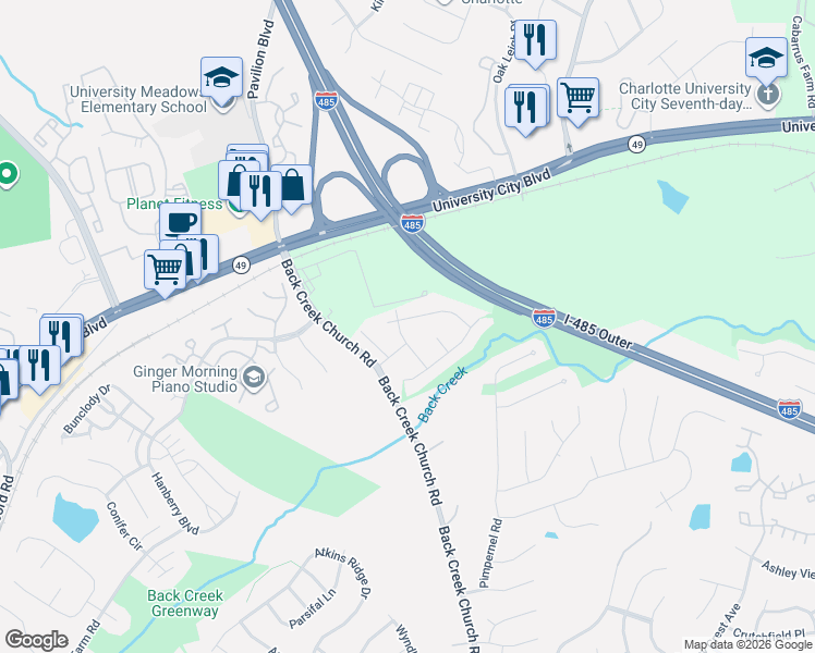 map of restaurants, bars, coffee shops, grocery stores, and more near 2035 Speedwell Court in Charlotte