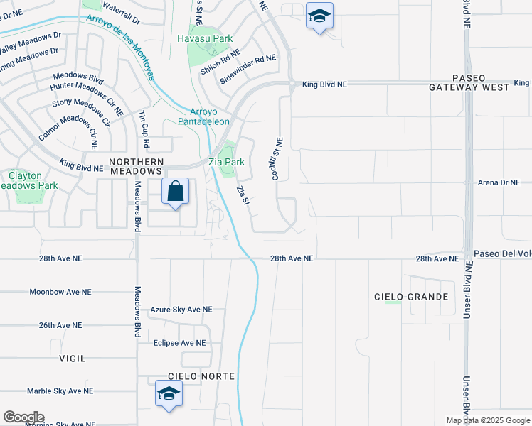 map of restaurants, bars, coffee shops, grocery stores, and more near 3045 Cochiti Street Northeast in Rio Rancho