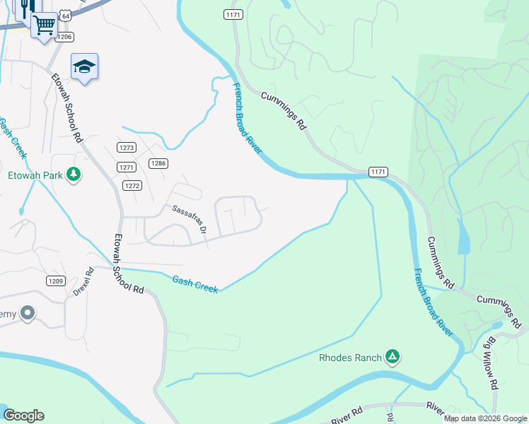 map of restaurants, bars, coffee shops, grocery stores, and more near 30 Winged Elm Court in Hendersonville