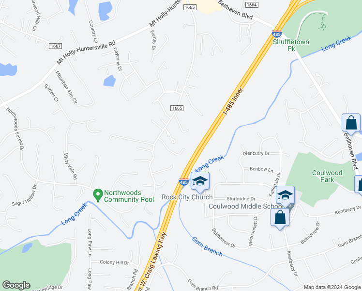 map of restaurants, bars, coffee shops, grocery stores, and more near 3043 Westwinds Court in Charlotte