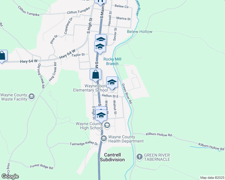 map of restaurants, bars, coffee shops, grocery stores, and more near 115 Helton Street East in Waynesboro