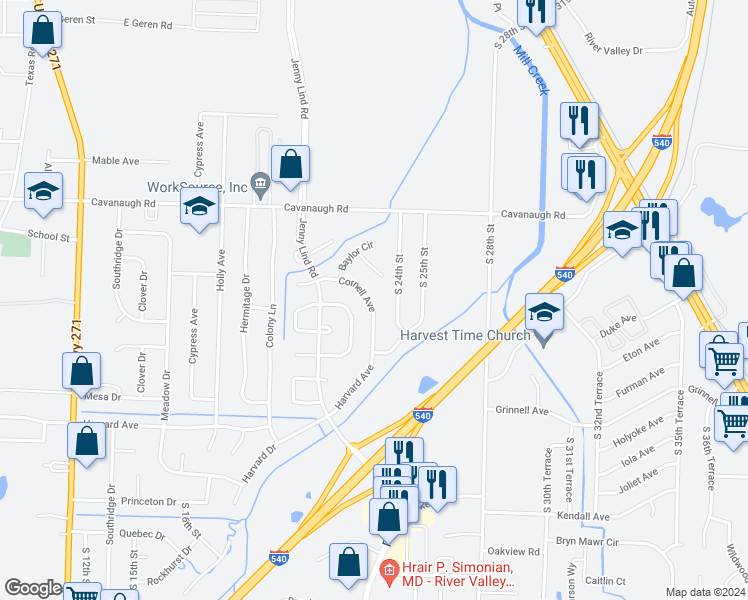 map of restaurants, bars, coffee shops, grocery stores, and more near 219 Cornell Avenue in Fort Smith