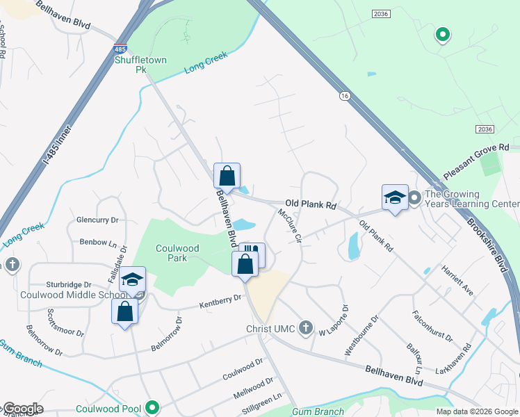 map of restaurants, bars, coffee shops, grocery stores, and more near 8825 McClure Circle in Charlotte