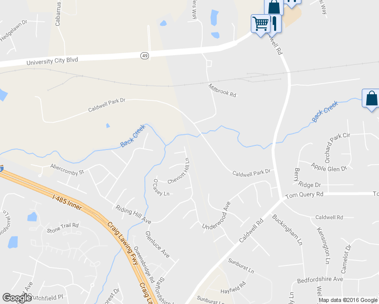 map of restaurants, bars, coffee shops, grocery stores, and more near 12022 Cheviott Hill Ln in Charlotte