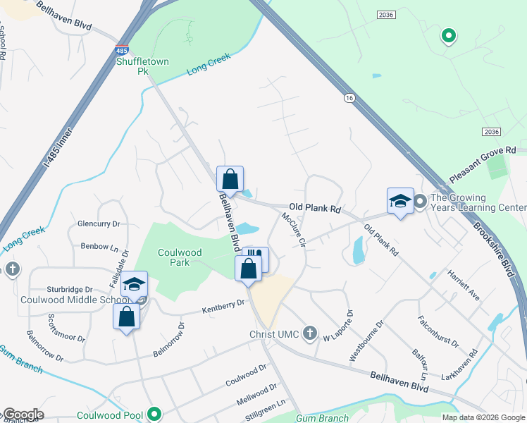 map of restaurants, bars, coffee shops, grocery stores, and more near 8825 McClure Cir in Charlotte