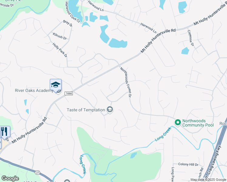 map of restaurants, bars, coffee shops, grocery stores, and more near 10900 Lassen Court in Charlotte
