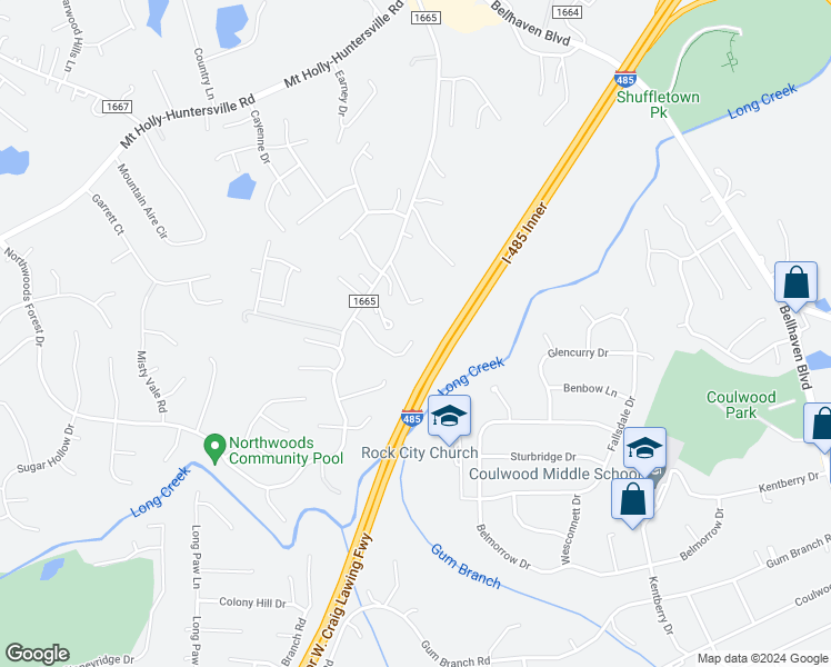 map of restaurants, bars, coffee shops, grocery stores, and more near 3052 Westwinds Court in Charlotte