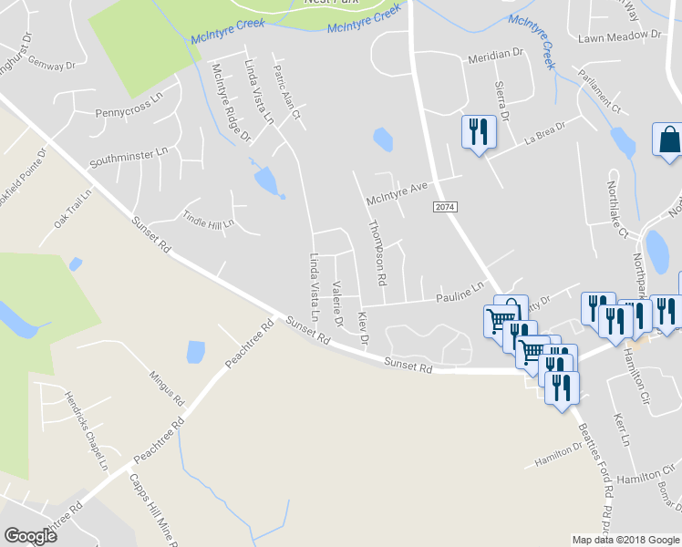 map of restaurants, bars, coffee shops, grocery stores, and more near 3317 Valerie Drive in Charlotte