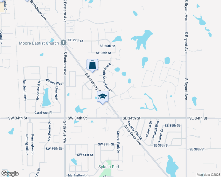 map of restaurants, bars, coffee shops, grocery stores, and more near 301 Christopher Todd Dr in Moore