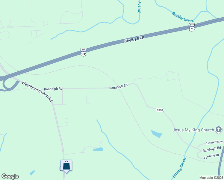 map of restaurants, bars, coffee shops, grocery stores, and more near 2151 Randolph Road in Shelby