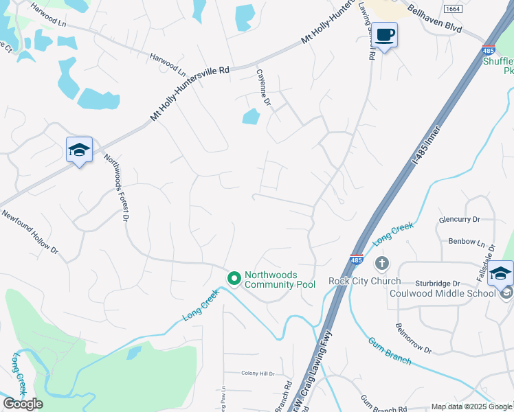 map of restaurants, bars, coffee shops, grocery stores, and more near 9251 Lawing School Road in Charlotte