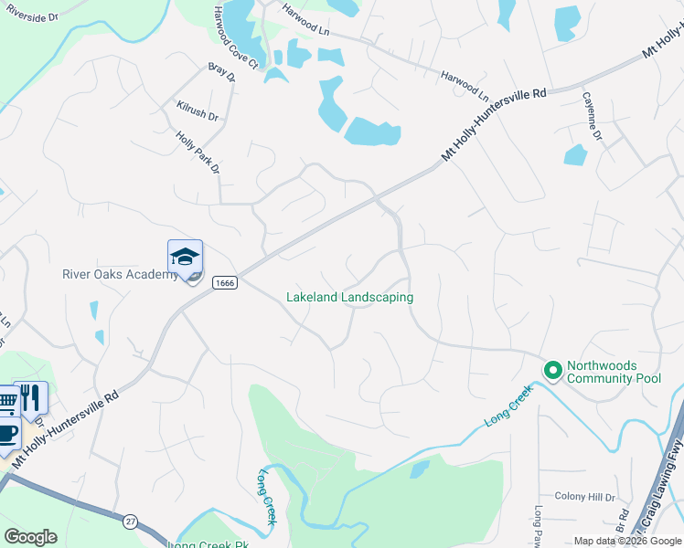 map of restaurants, bars, coffee shops, grocery stores, and more near 1425 Bear Mountain Road in Charlotte