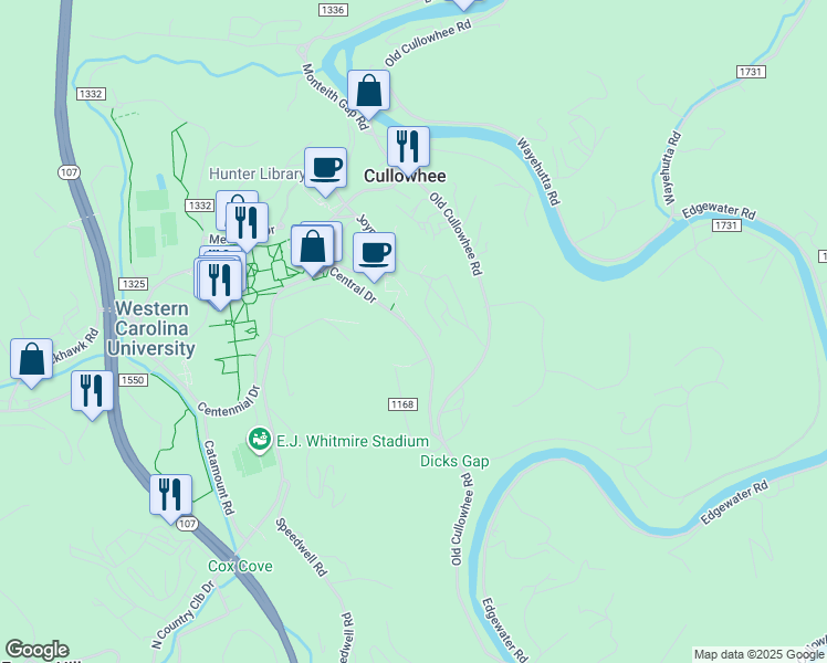 map of restaurants, bars, coffee shops, grocery stores, and more near in Cullowhee