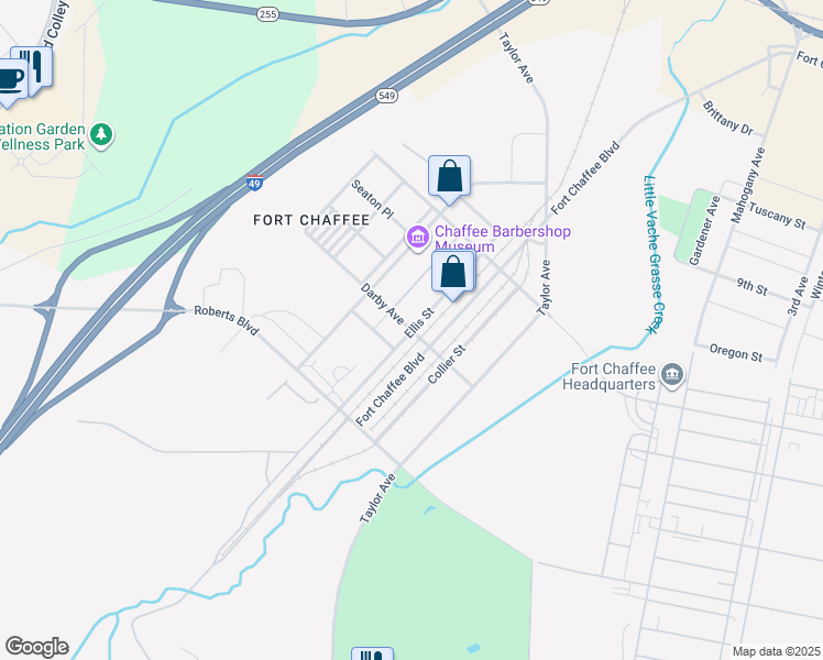 map of restaurants, bars, coffee shops, grocery stores, and more near Darby Avenue in Fort Smith