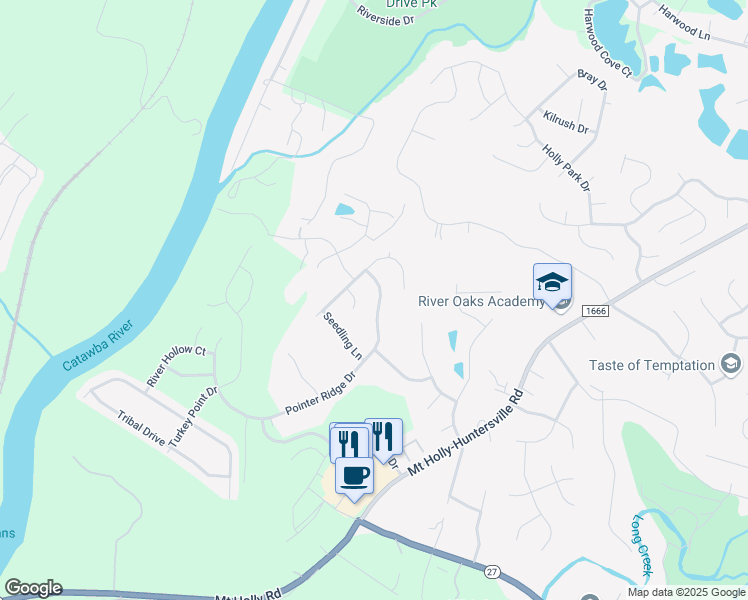 map of restaurants, bars, coffee shops, grocery stores, and more near 11317 Pointer Ridge Drive in Charlotte