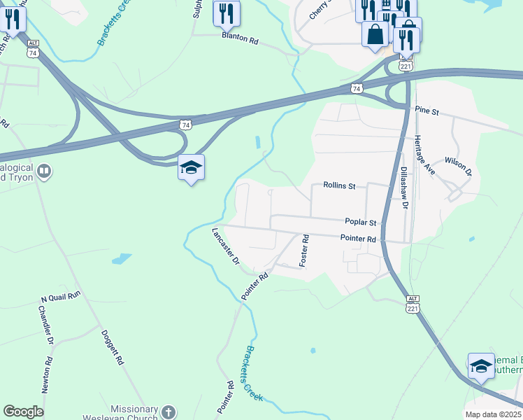 map of restaurants, bars, coffee shops, grocery stores, and more near 111 Country Meadows Lane in Forest City