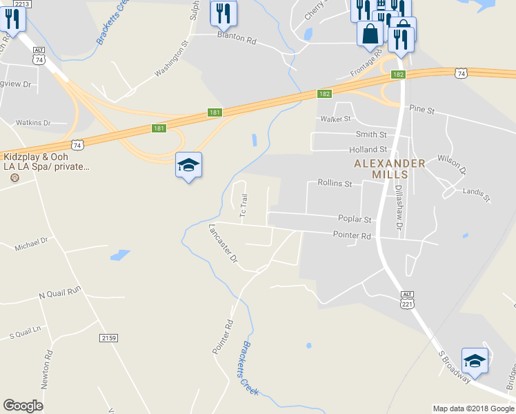 map of restaurants, bars, coffee shops, grocery stores, and more near 111 Country Meadows Lane in Forest City