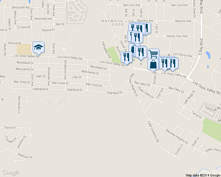map of restaurants, bars, coffee shops, grocery stores, and more near 789 Mar Vista Dr in Los Osos