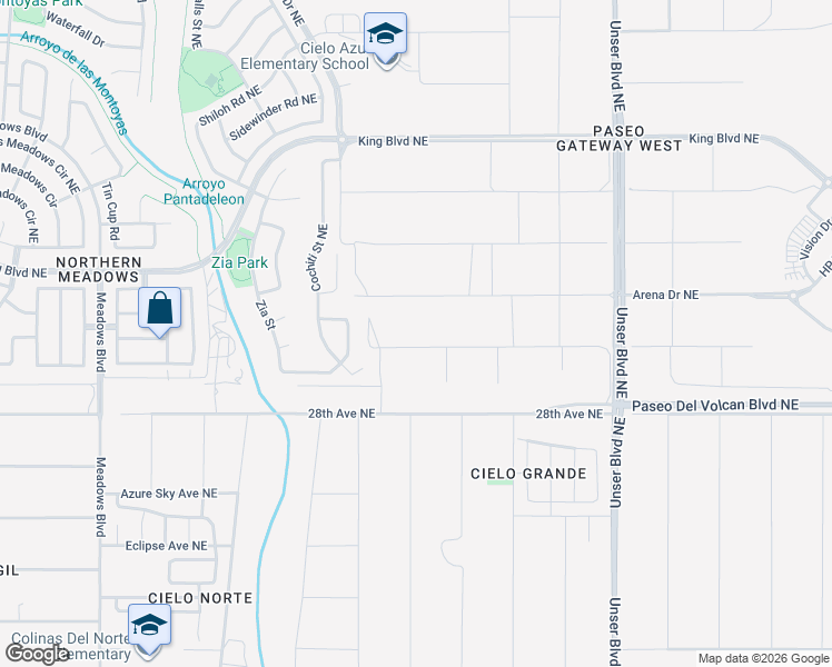 map of restaurants, bars, coffee shops, grocery stores, and more near 3023 Pintada Court Northeast in Rio Rancho