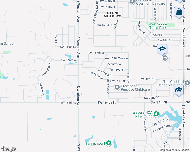 map of restaurants, bars, coffee shops, grocery stores, and more near 700 Southwest 161st Street in Oklahoma City