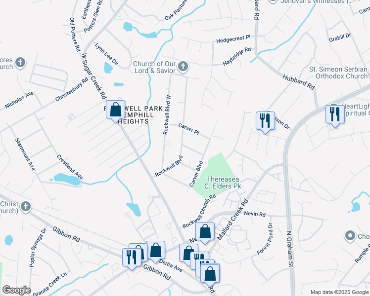 map of restaurants, bars, coffee shops, grocery stores, and more near 6317 Rockwell Boulevard in Charlotte