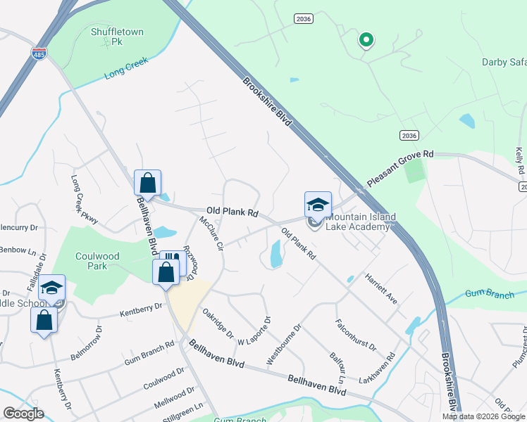 map of restaurants, bars, coffee shops, grocery stores, and more near 8528 Old Plank Road in Charlotte