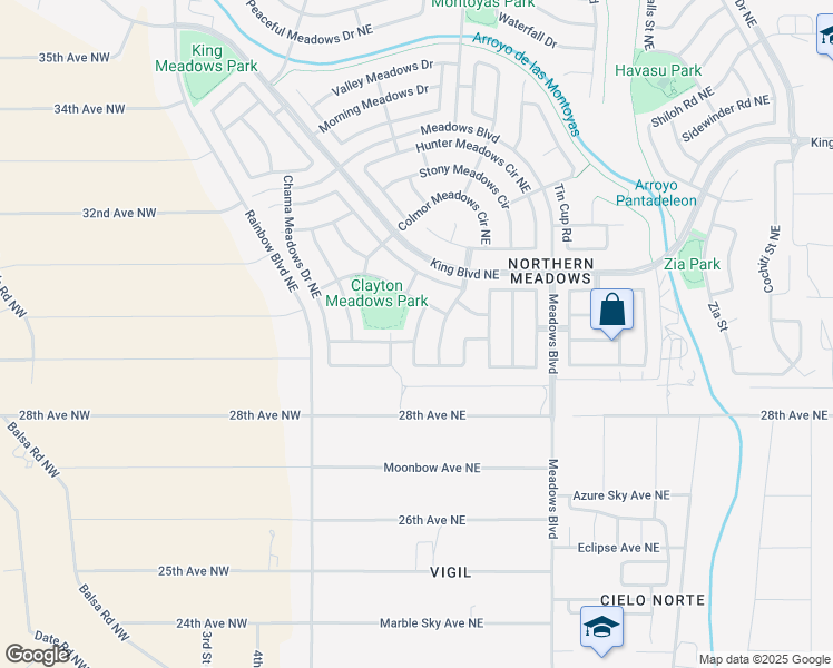map of restaurants, bars, coffee shops, grocery stores, and more near 3198 Solano Meadows Drive Northeast in Rio Rancho