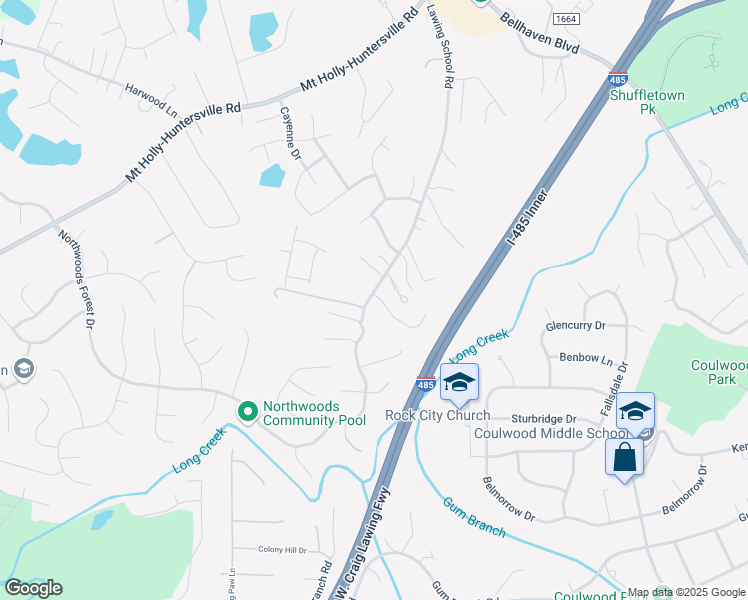 map of restaurants, bars, coffee shops, grocery stores, and more near 2904 Westwinds Court in Charlotte