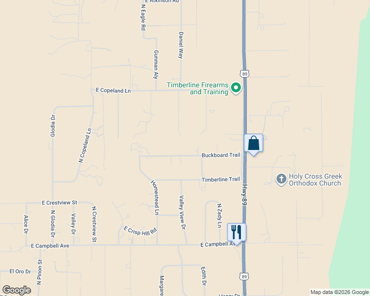 map of restaurants, bars, coffee shops, grocery stores, and more near 5735 Buckboard Trail in Flagstaff