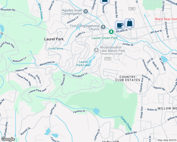 map of restaurants, bars, coffee shops, grocery stores, and more near 101 White Pine Drive in Laurel Park