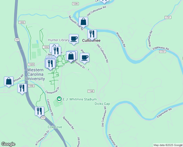 map of restaurants, bars, coffee shops, grocery stores, and more near in Cullowhee